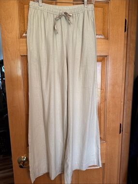 New!! Max Studio Women’s Wide-Leg Beige Drawstring Pants - Large